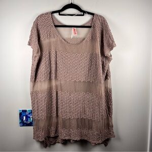 Free People Moonlight Breeze Lace Mesh Sheer Tunic Dusty Mauve Top Small Boho